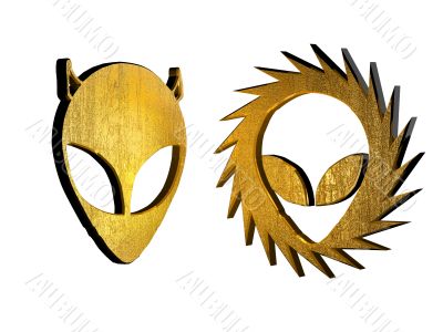 3d golden alien symbol