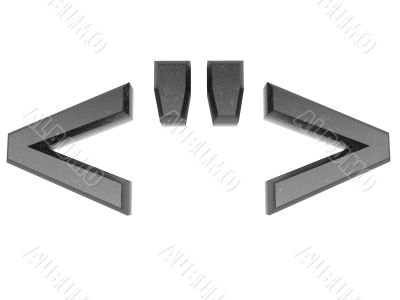 3d symbol a in metal, on a white isolated background. 