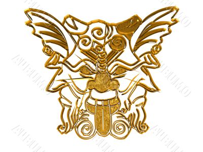 3d gold three head icon.