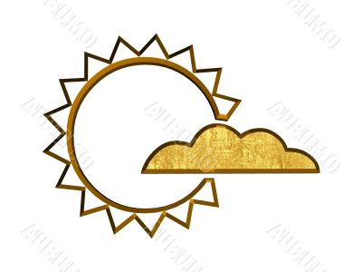 3d golden sun and cloud symbol