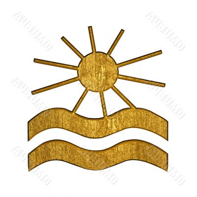 3d golden sun and sea symbol