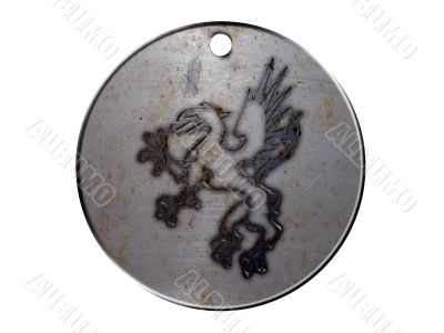 3d monster mythology, in metal medallion on a white isolated background.