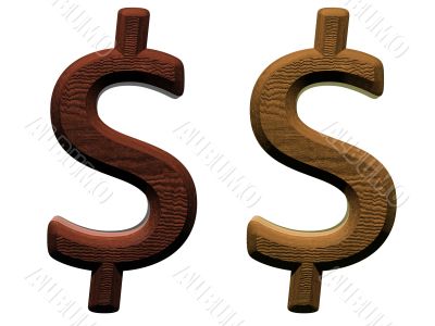 3d wooden dollar mark 