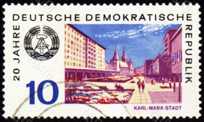 German city Karl-Marx-Stadt on post stamp
