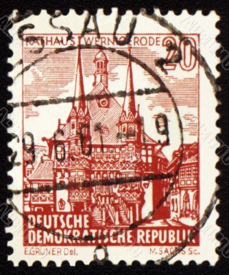 Town Hall of Wernigerode on post stamp