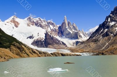 top of Fitz Roy and glacial lake