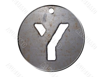 one letter of metallic disc alphabet 