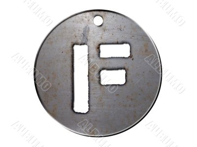 one letter of metallic disc alphabet 