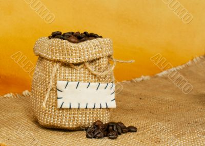 Sack with roasted coffee beans
