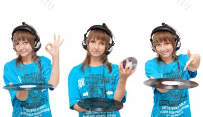 Girl with vinyl disk and CD-disk
