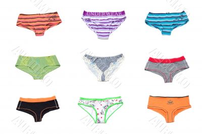 Nine panties on white background
