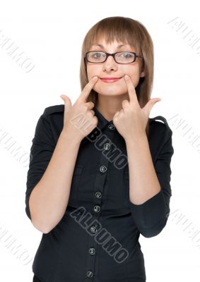 Girl in black cloth smiles