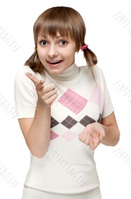 Young beautiful girl shows Ok