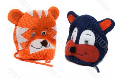 Two babys knitted hat with pattern