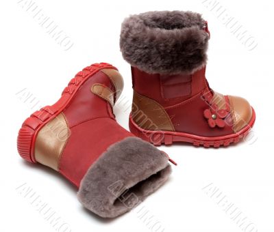 Red baby boots with fur