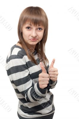 Young beautiful girl shows OK