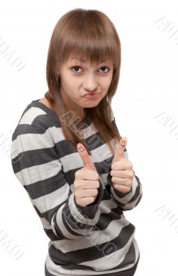 Young beautiful girl shows OK