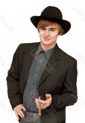 Young man with cigar in hat