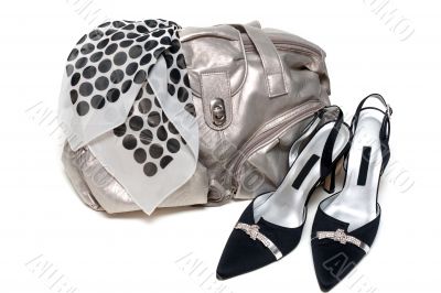 Silvery leather bag and pair of the loafer