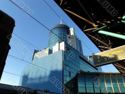 Landscape with modern railway station