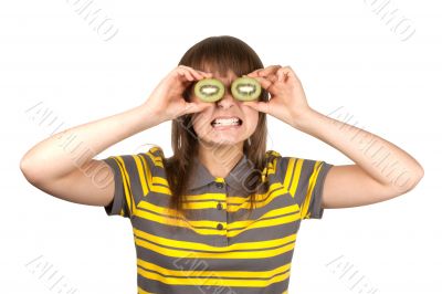 Beautiful girl and kiwi instead of eye