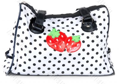 Feminine bag with embroidery in the manner of red strawberries