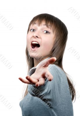 Young beautiful girl sings