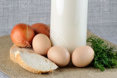 Chicken eggs with slices of bread