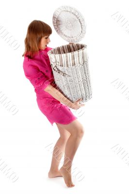 Girl with basket for linen