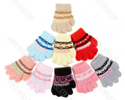 Baby colour knitted gloves