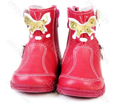 Pair red leather baby boots