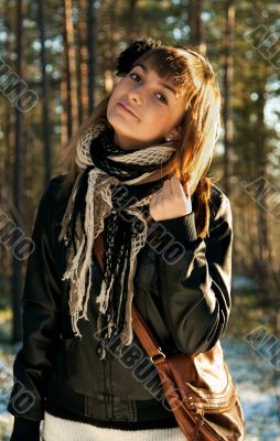 Young beautiful girl in black jacket