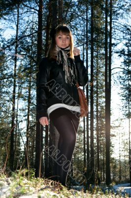 Young beautiful girl in black jacket 