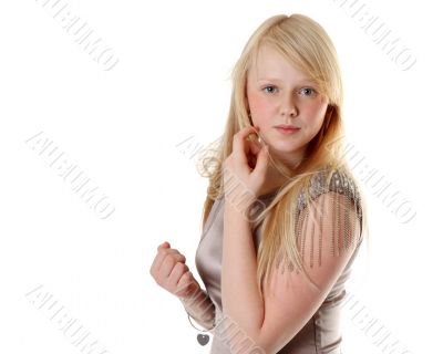 Beautiful girl in satin gown