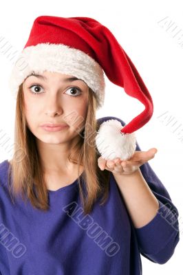 Beautiful girl in red Santa hat