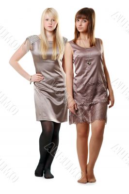 Two beautiful girls in gown