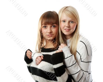 Portrait two girls of the blonde and brunettes