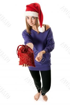 Beautiful girl in red Santa hat