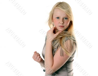 Beautiful girl in satin gown