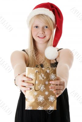 Young beautiful girl in a Santa hat