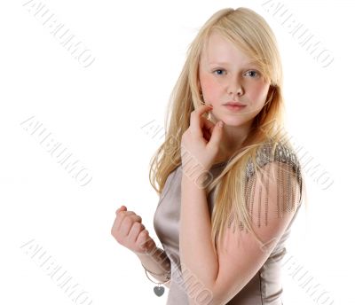 Beautiful girl in satin gown