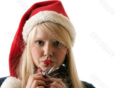 A beautiful young blonde in a Santa