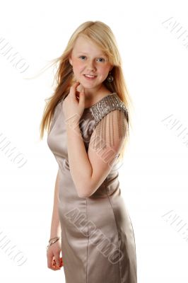 Beautiful girl in satin gown