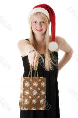 Young beautiful girl in a Santa hat
