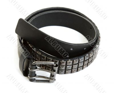 Black leather belt with steel buckle