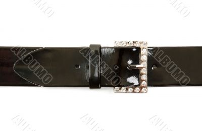 Black leather belt and buckle with stone