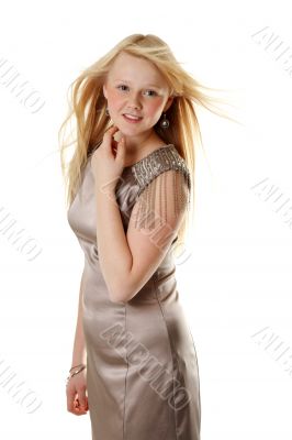 Beautiful girl in satin gown 