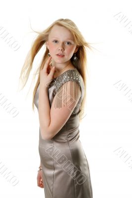 Beautiful girl in satin gown