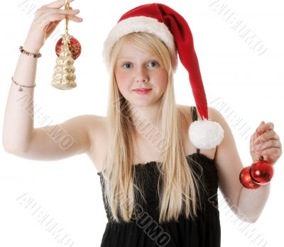 Young beautiful girl in a Santa hat