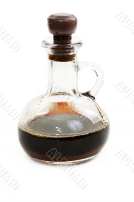 Glass bottle with soy sauce